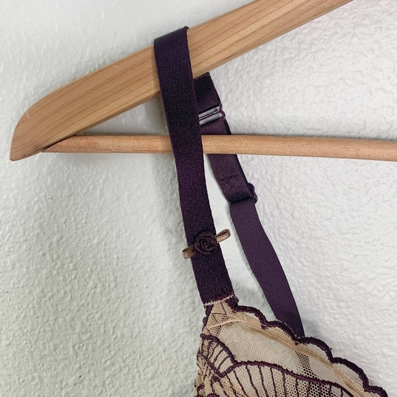Elixir Nude Tan Plum Purple Sheer Floral Lingerie Bra Women's Size 32DD - Picture 4 of 9